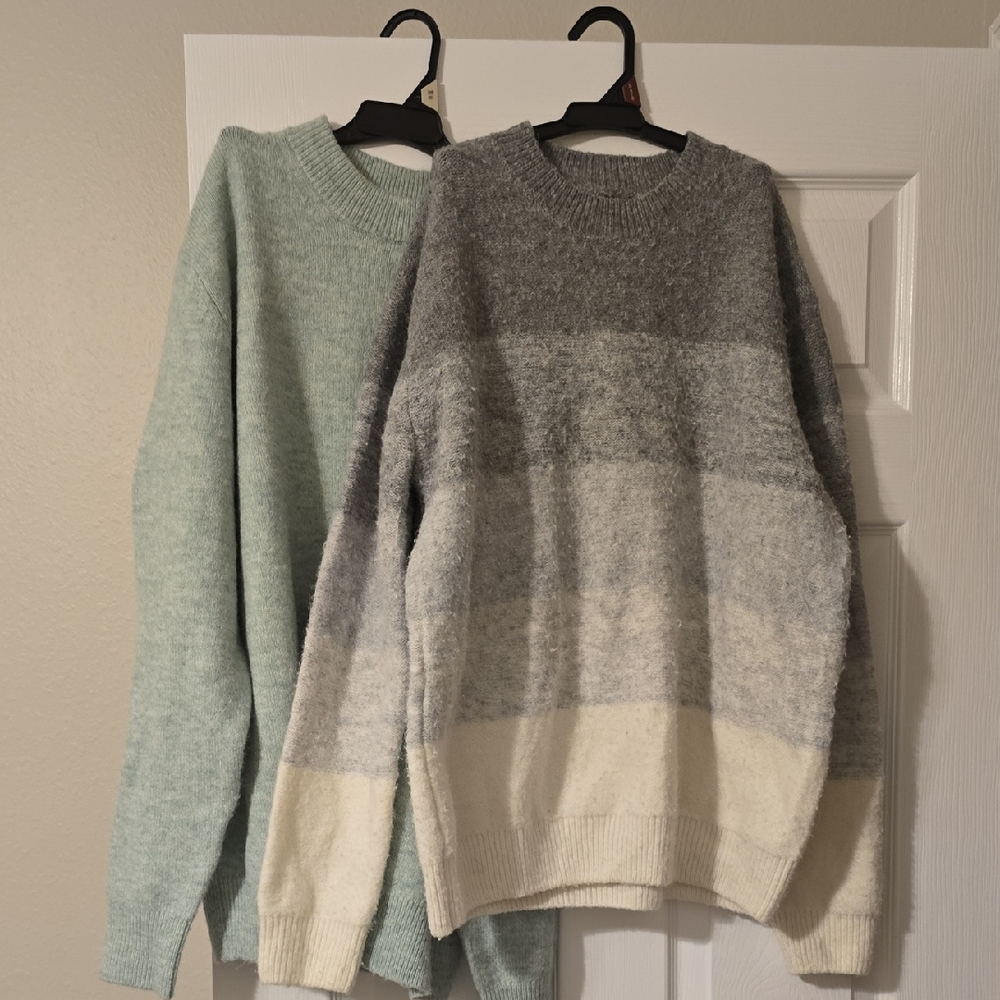 Primark Gray and Cream Striped Sweater